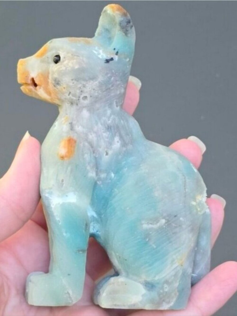 Hand Crafted Amazonite Quartz Cat Figurine Crystal Carving Animal Totem NWT